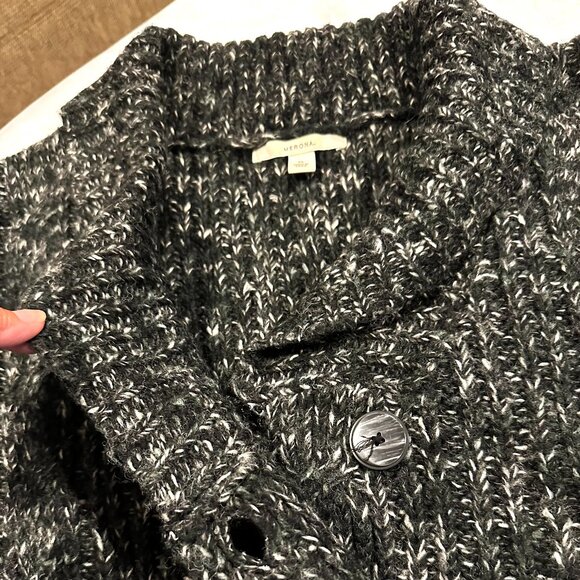 Merona Black with Gary & White Speckled Cable Knit Sleeveless Cardi, Size XL - Picture 9 of 16